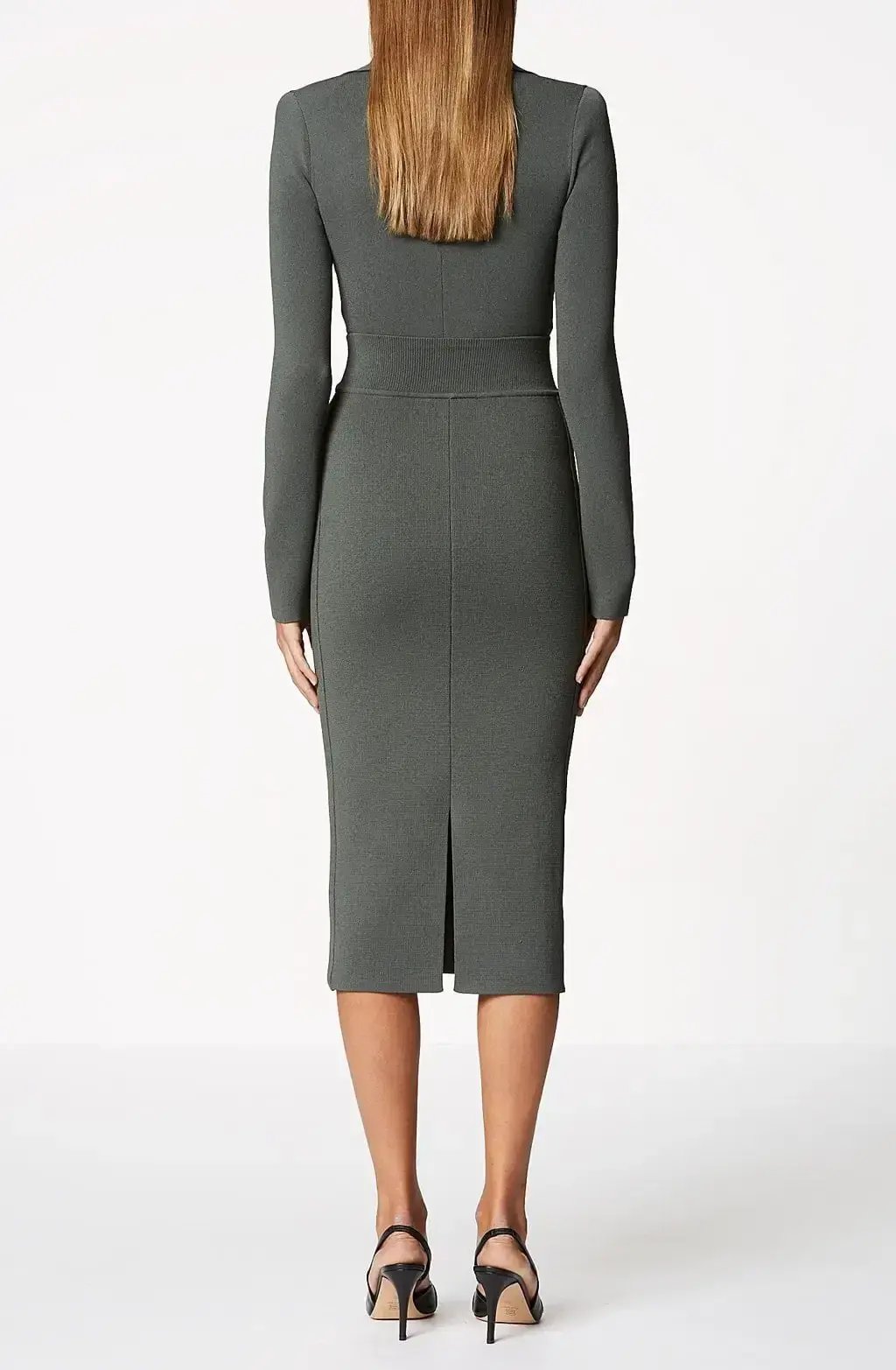 Scanlan Theodore Crepe Knit Drape Front Dress Safari Size M photo 2