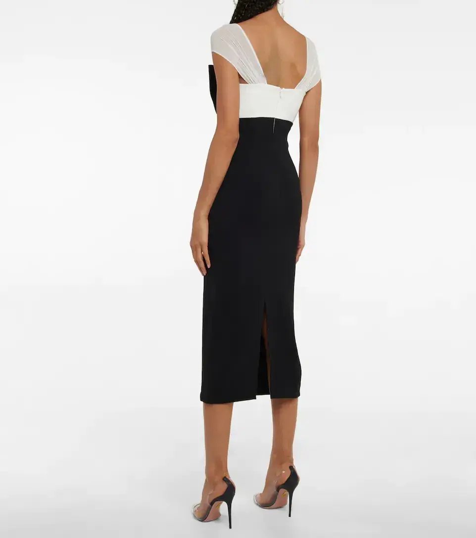 Self Portrait Crepe Crystal Bow Midi Dress Black/White Size 6 photo 2