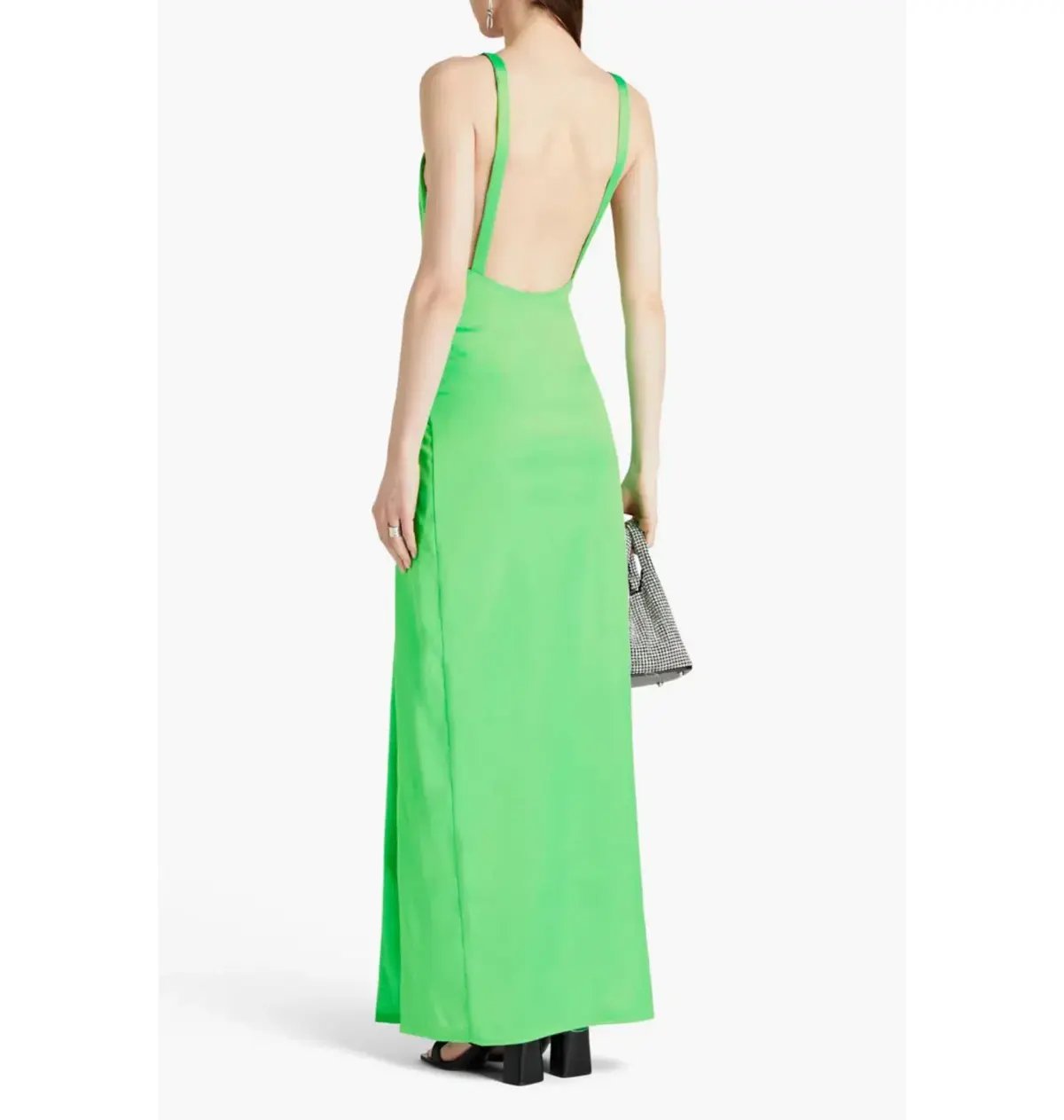 Rotate By Birger Christensen Satin Maxi Dress Neon Green Size AU 8 photo 2