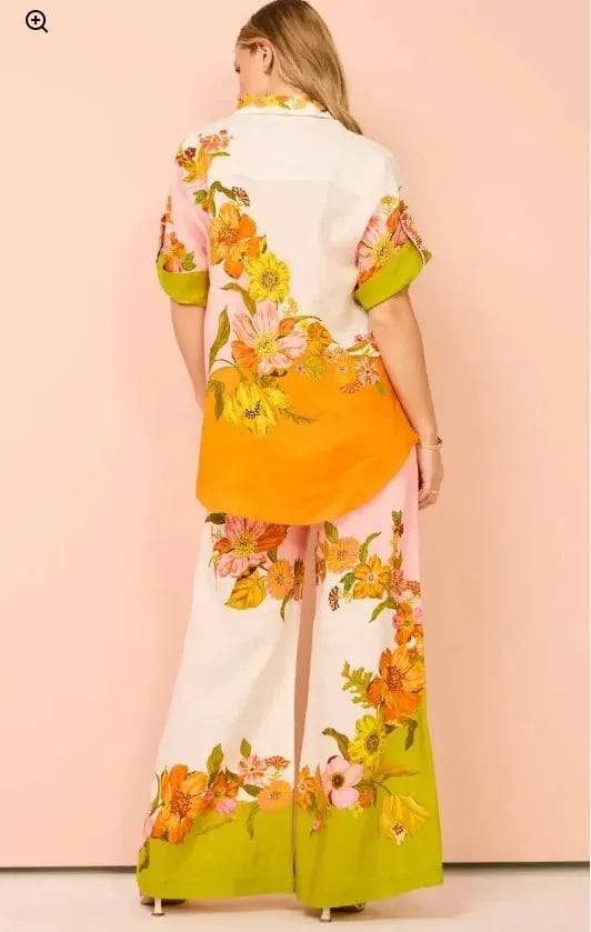 Alemais Silas Shirt and Pants Set Pink Yellow Floral Size 8 photo 2