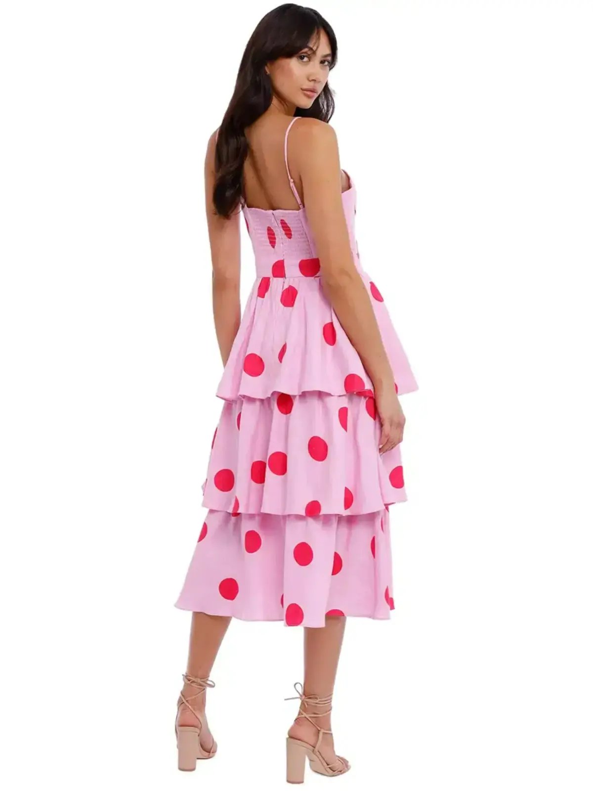 Rebecca Vallance Dalia Midi Dress in Pink Polka Dot Size AU 10 photo 3
