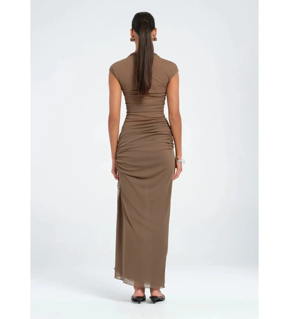 Benni Milo Mesh Maxi Dress in Mushroom Size M / AU 10 photo 3