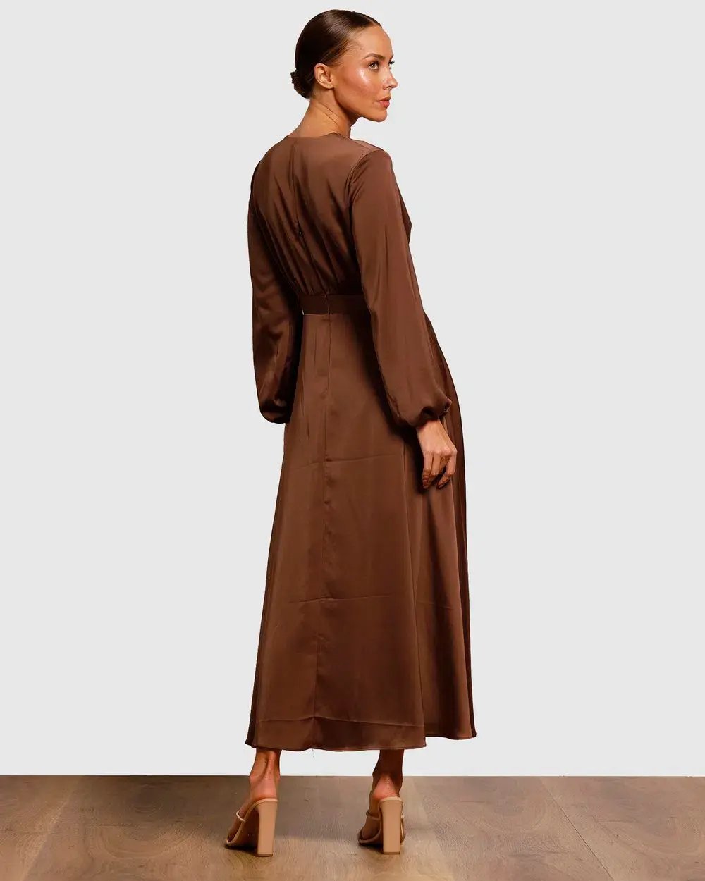 Pasduchas Cherish Tie Midi Dress Chocolate Brown Size 8 photo 3