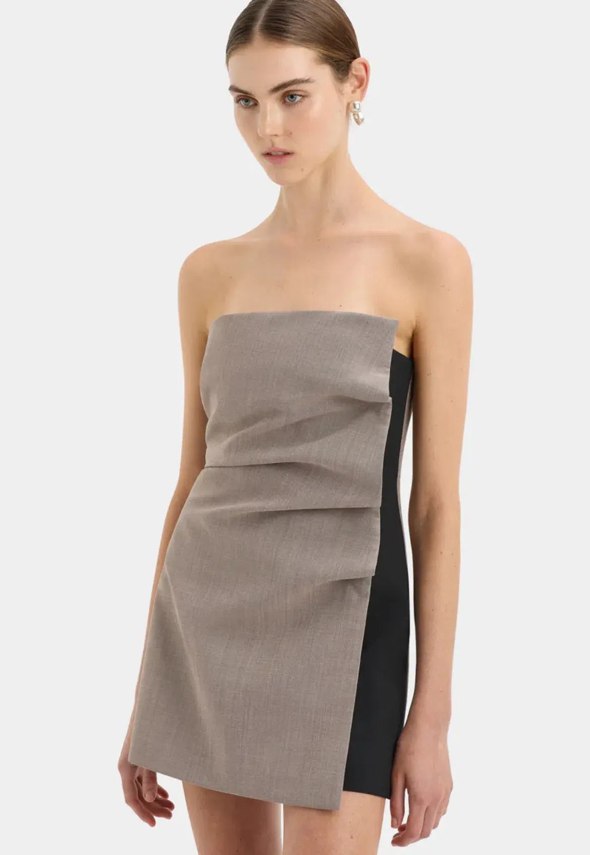 Sir the Label Leonardo Pleated Mini Dress in Taupe Grey Size 8 photo 4