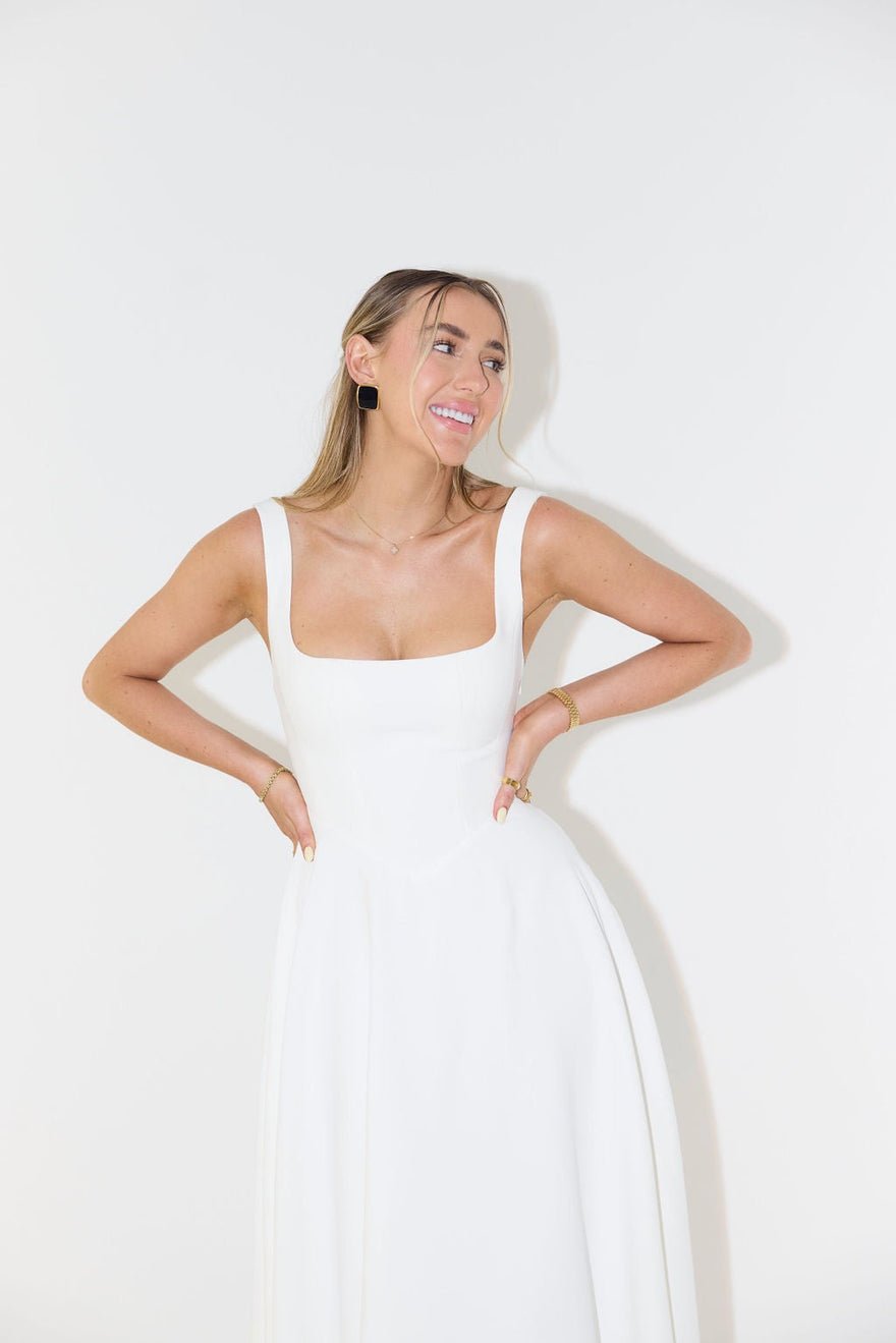 Odd Muse The Ultimate Muse High Waist Square Neck Midi Dress - White photo 2