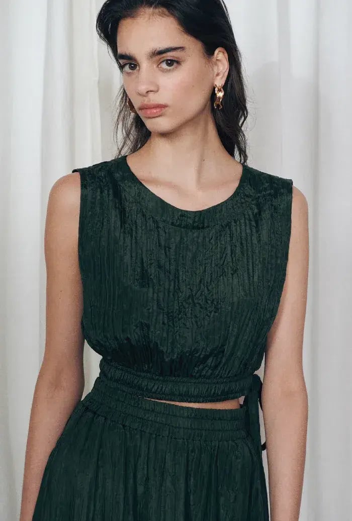 Silk Laundry Crinkle Sleeveless Crop Top Cedar Green Size AU 8 photo 2