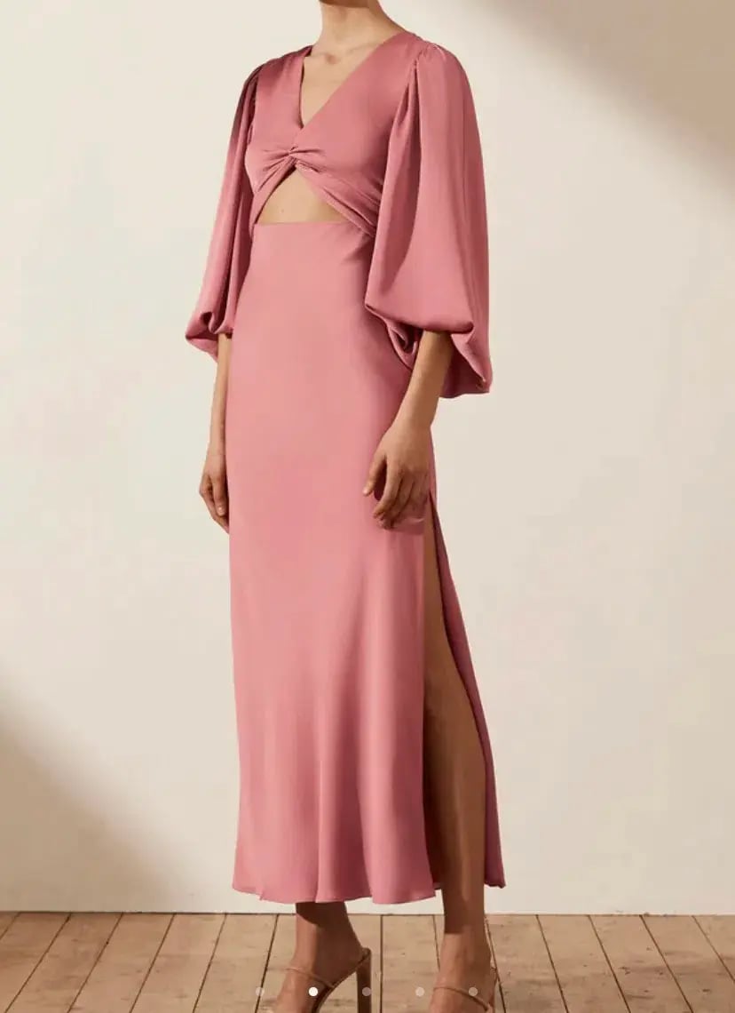 Shona Joy Luxe Twist Front Balloon Sleeve Midi Dress Dusty Pink Size 14 photo 2