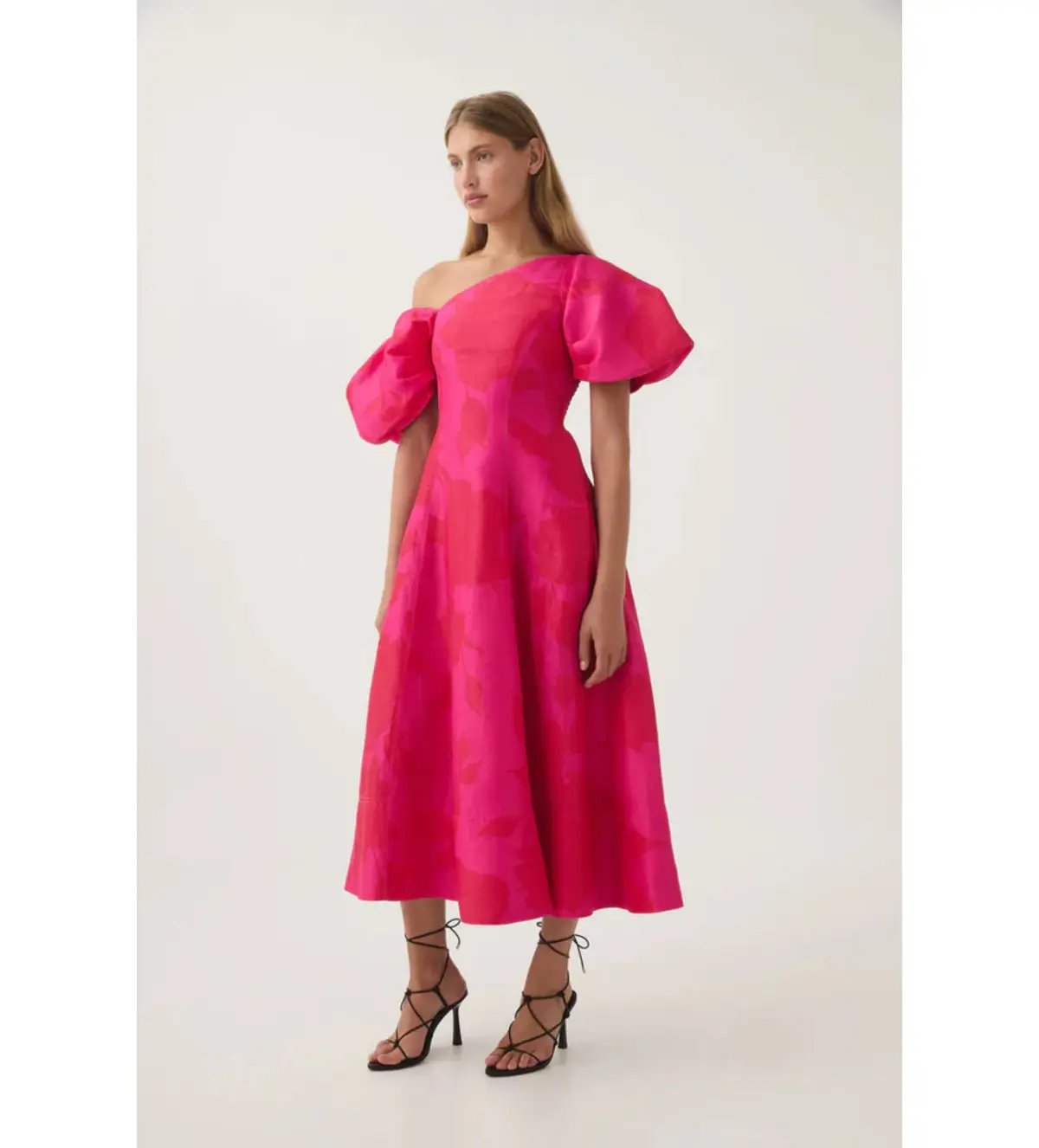 Aje Arista Tulip Sleeve Midi Dress in  Florescent Rose Size AU 8 photo 2