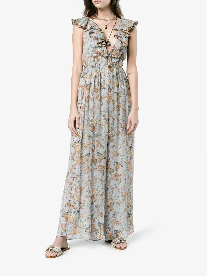 Zimmermann Painted Heart Cascade Jumpsuit Blue Grey Tapestry Size 0 / AU 8 photo 3