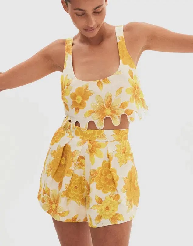 Alemais Sonny Sculpt Crop Top and Shorts Mini Set Floral Lemon Size 8 photo 2