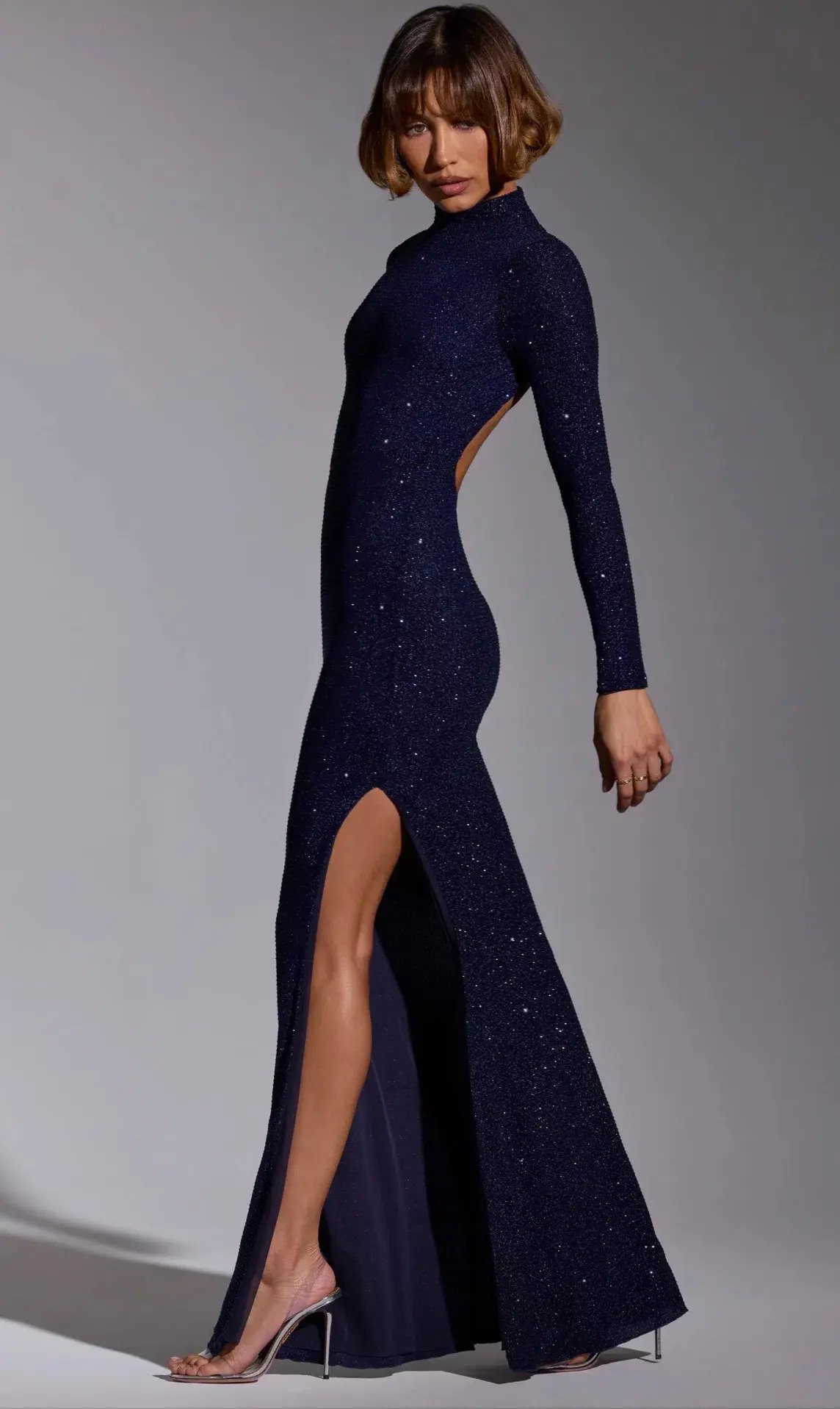 CELESTIA Embellished Long Sleeve Evening Gown in Royal Indigo AU 8 photo 6