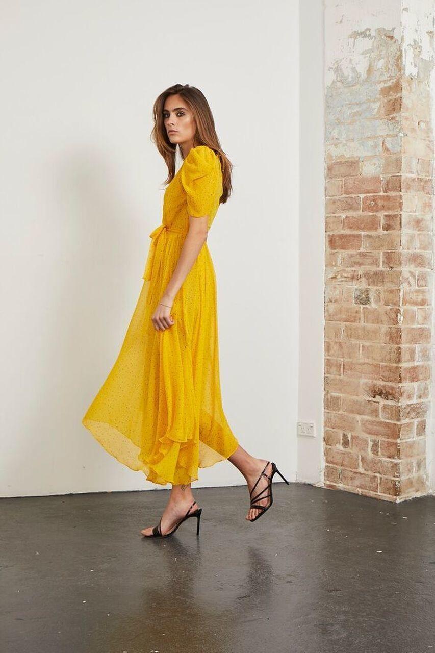 Bec & Bridge Hibiscus Golden Midi Dress Yellow Size 8 photo 4