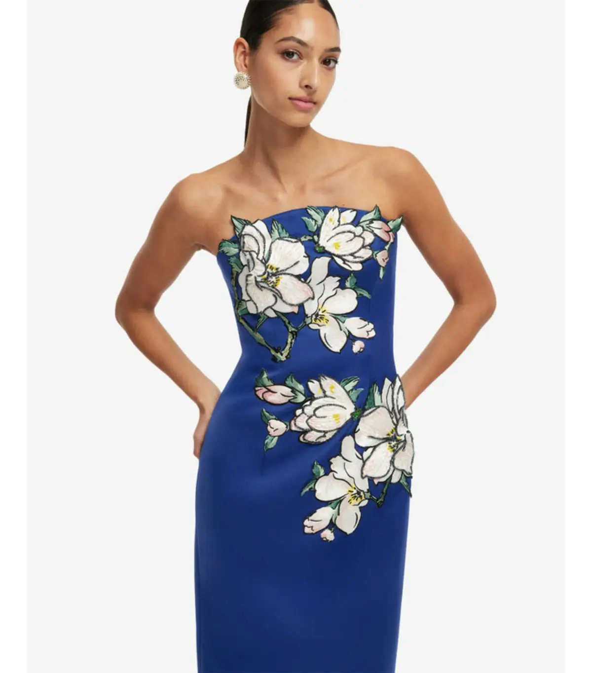 Leo Lin Ava Appliqué Floral Bustier Maxi Dress Midnight Magnolia Print Size AU 6 photo 2