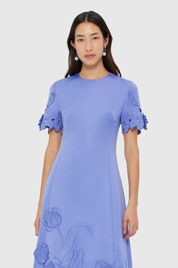 Leo Lin Caroline Appliqué Short Sleeve Midi Dress - Moonlight photo 4