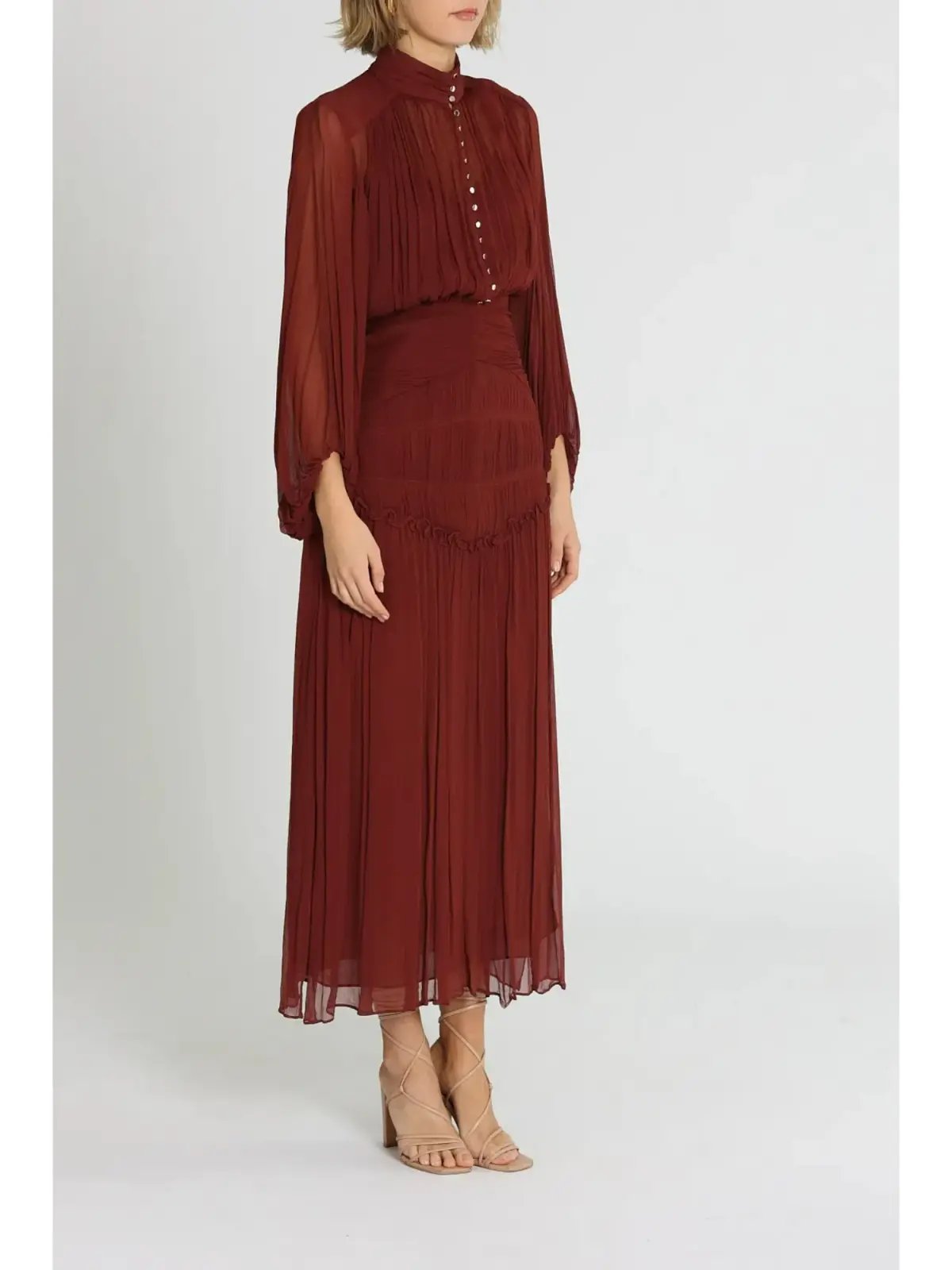 Shona Joy Safira Button Up Ruched Midi Dress in Sangria Size AU 10 photo 2