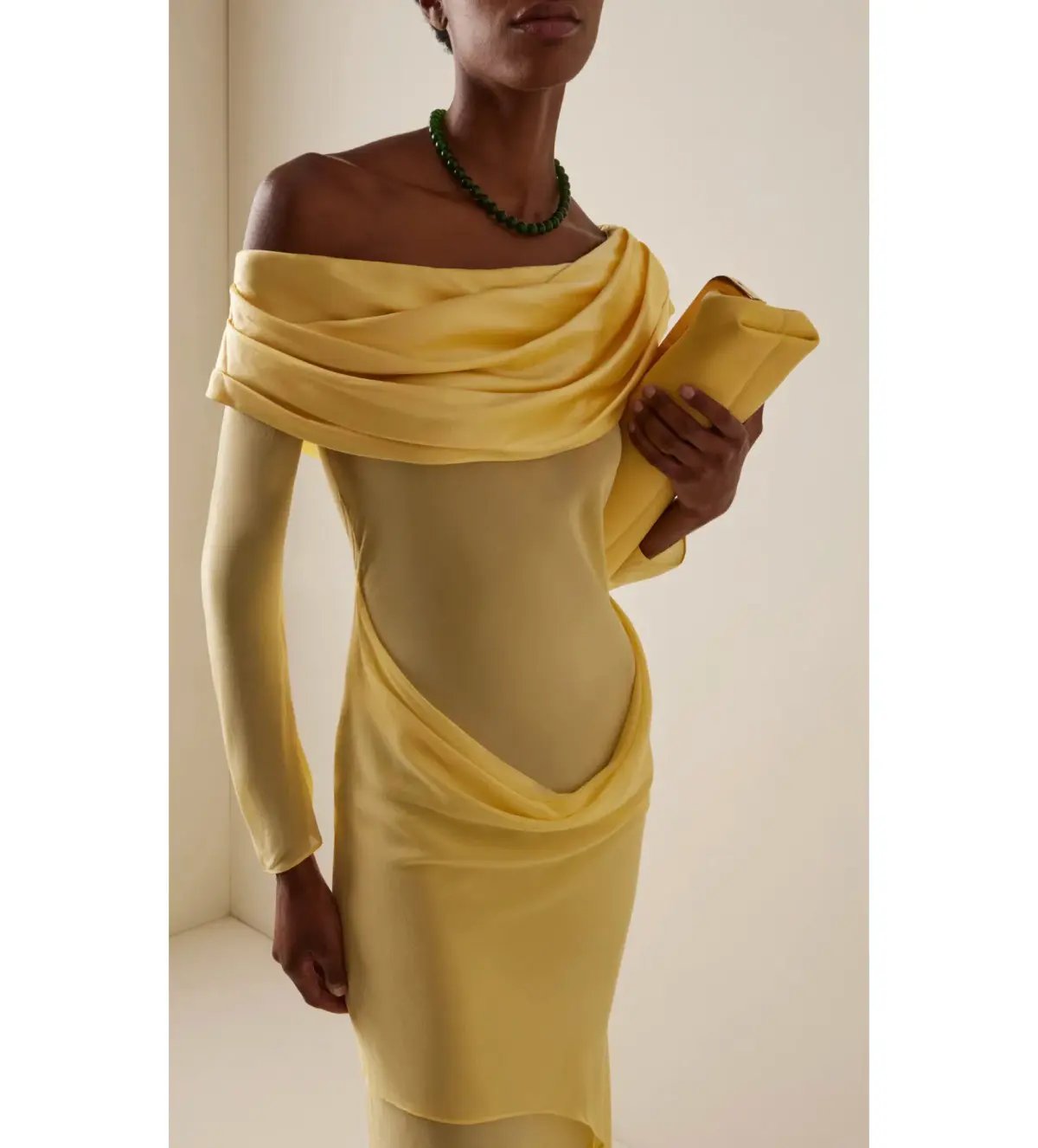 Christopher Esber Exclusive Draped Off-The-Shoulder Silk Maxi Dress Yellow Size 10 photo 2