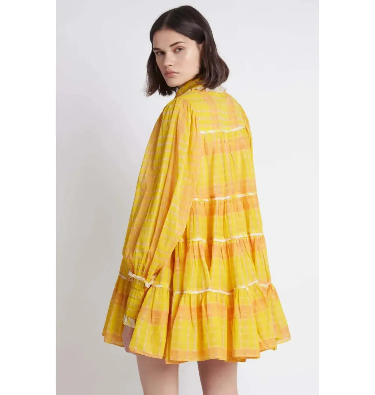 Aje Wilderness Smock Dress Yellow Check Size AU 6 photo 3