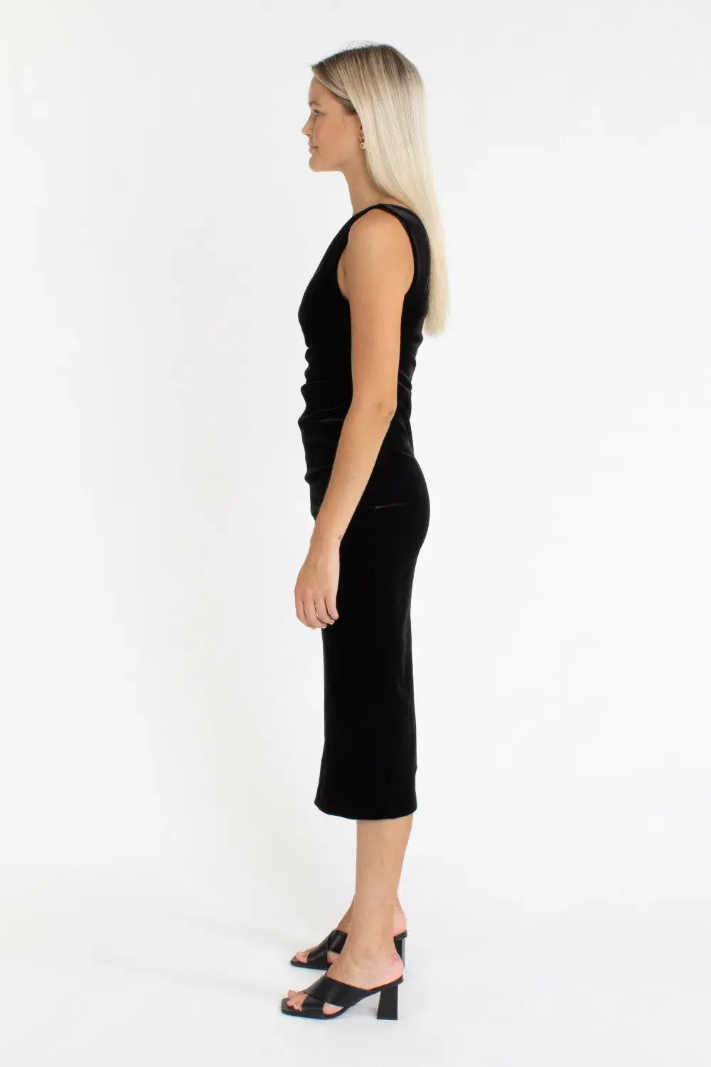 Bec & Bridge Oliviane Velvet Asymmetric Midi Dress Black Size 10 photo 2