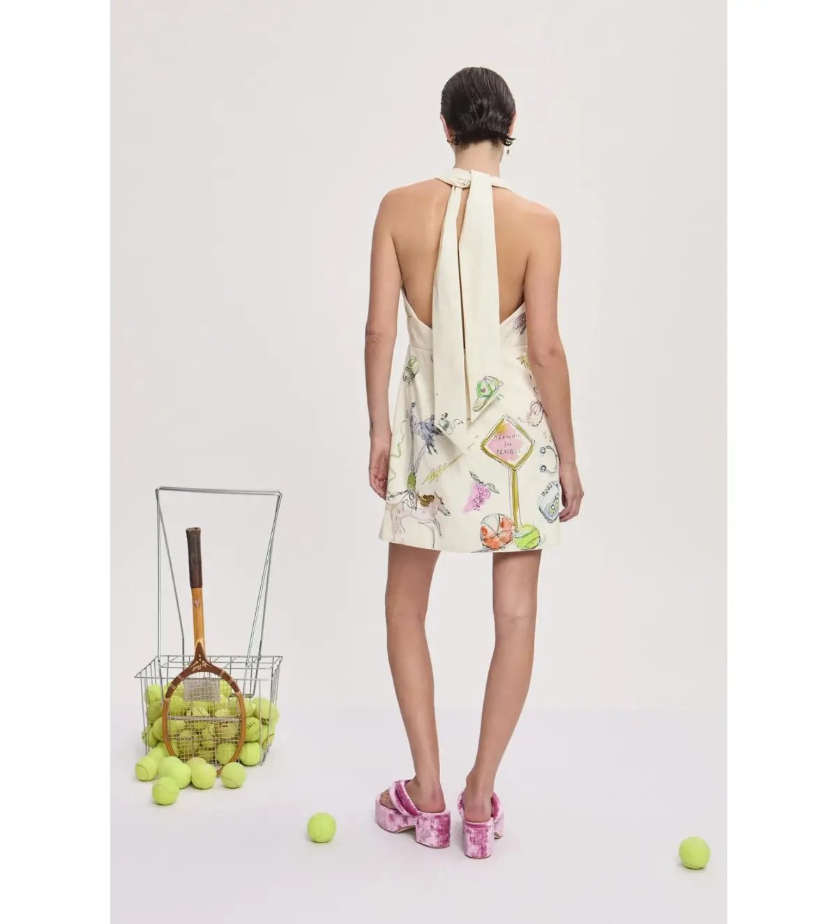 Alemais Court Mini Dress Cream Print Size AU 10 photo 3