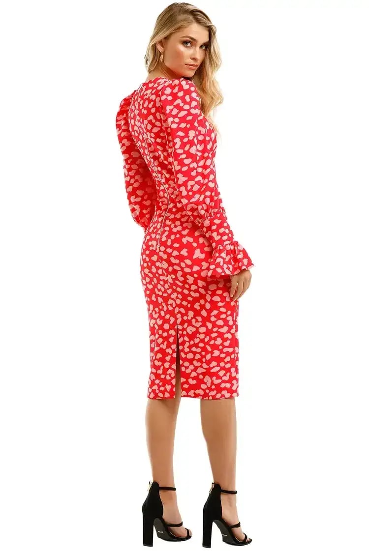 By Johnny Strawberry Leopard Tulip Midi Dress Print Size 8 photo 3