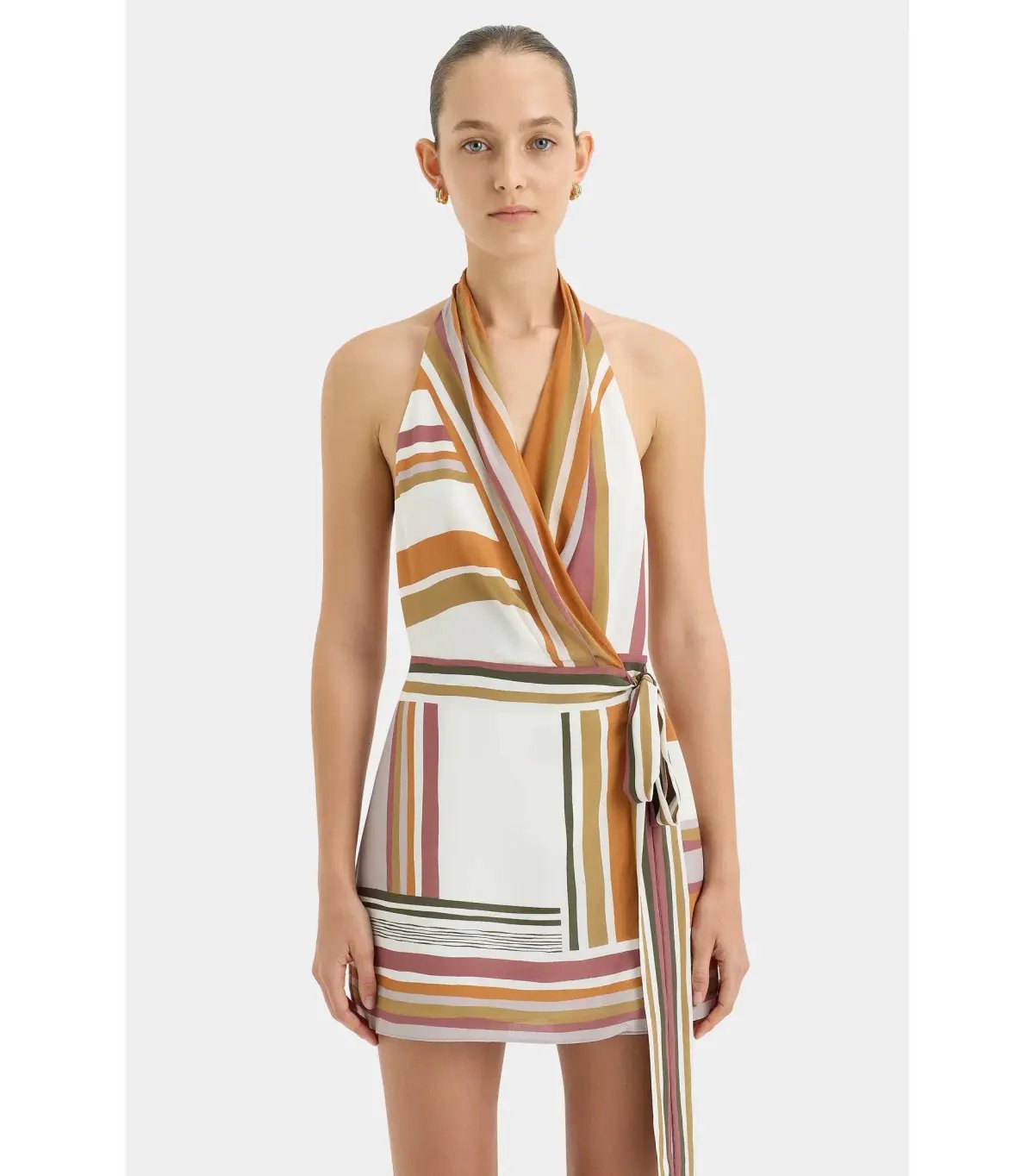 Sir the Label The Caprera Wrap Halter Mini Dress Milazzo Stripe Size AU 8 photo 3