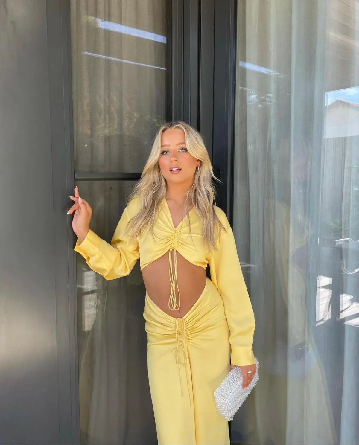 Christopher Esber Ruched Crop and Skirt In Chalky Yellow Size AU 8 photo 5