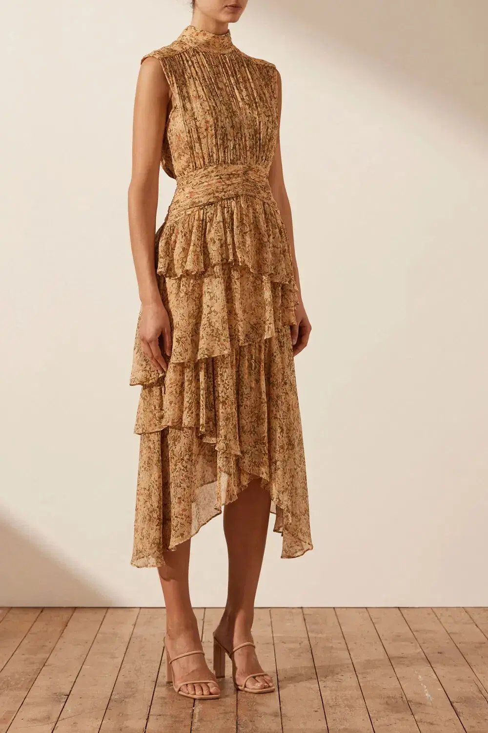 Shona Joy Louise Sleeveless Ruched Midi Dress Print Size 12 photo 2