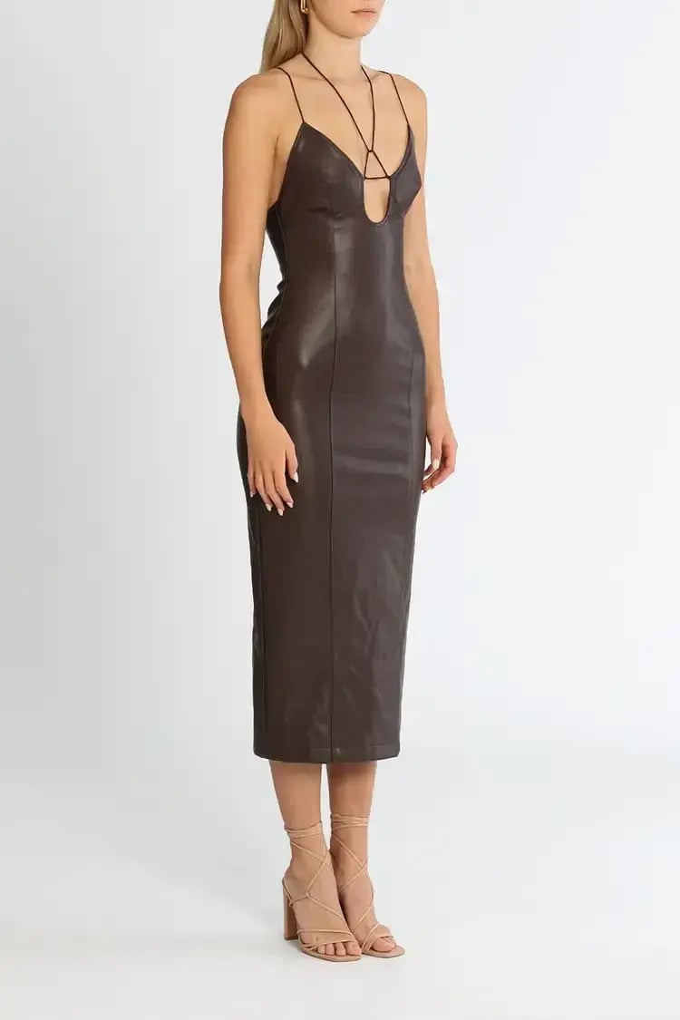 MISHA Cary Midi Dress in Chocolate Brown Size 6/XS photo 2