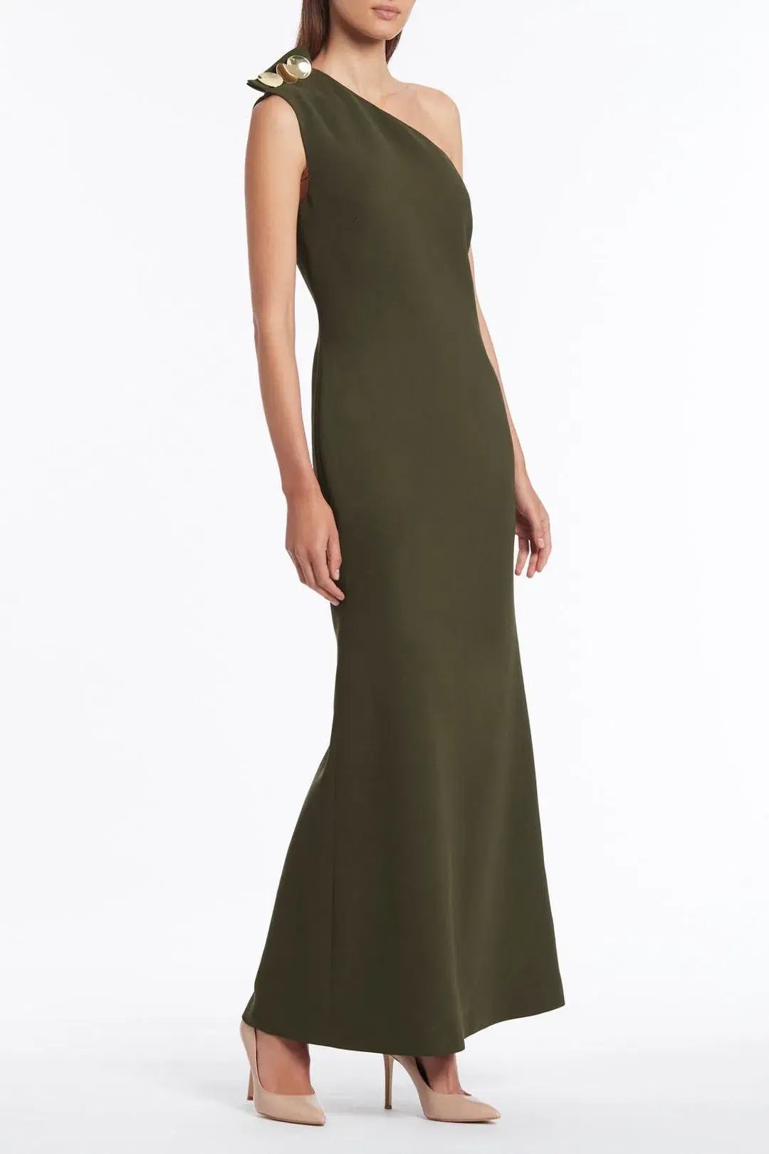 Carla Zampatti Olive Diana Asymmetric Gown Size 6 photo 3