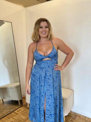 Scanlan Theodore Silk Tropical Strappy Dress Azure photo 5
