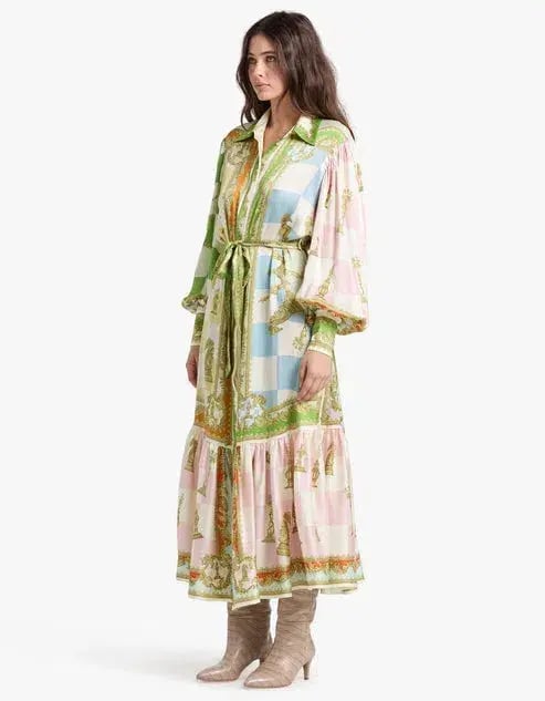 Alemais Checkmate Silk Shirtdress Maxi Dress Multi Print Size 14 photo 3