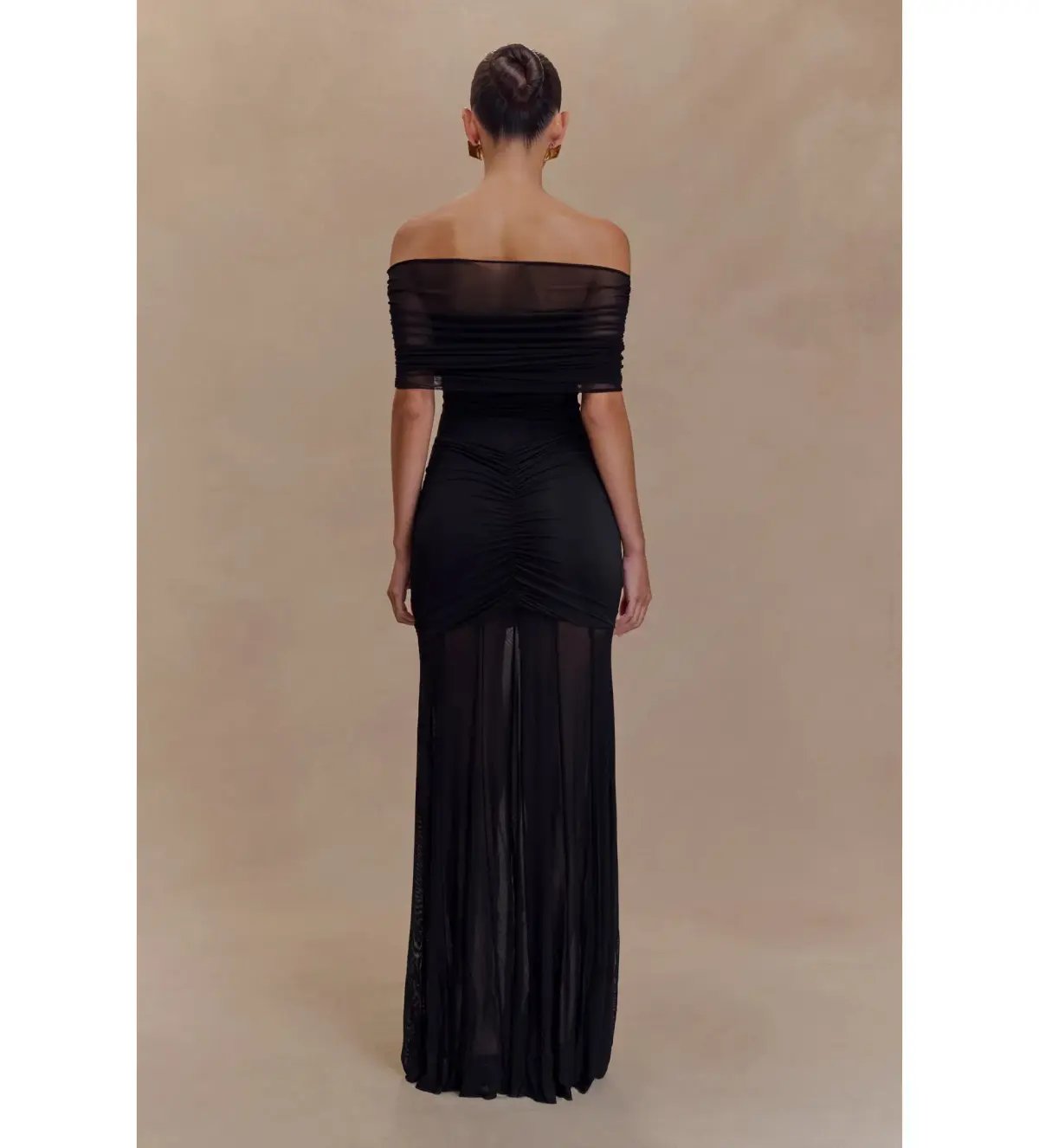 Meshki Caspian Slink Mesh Off Shoulder Maxi Dress Black Size 8 photo 5