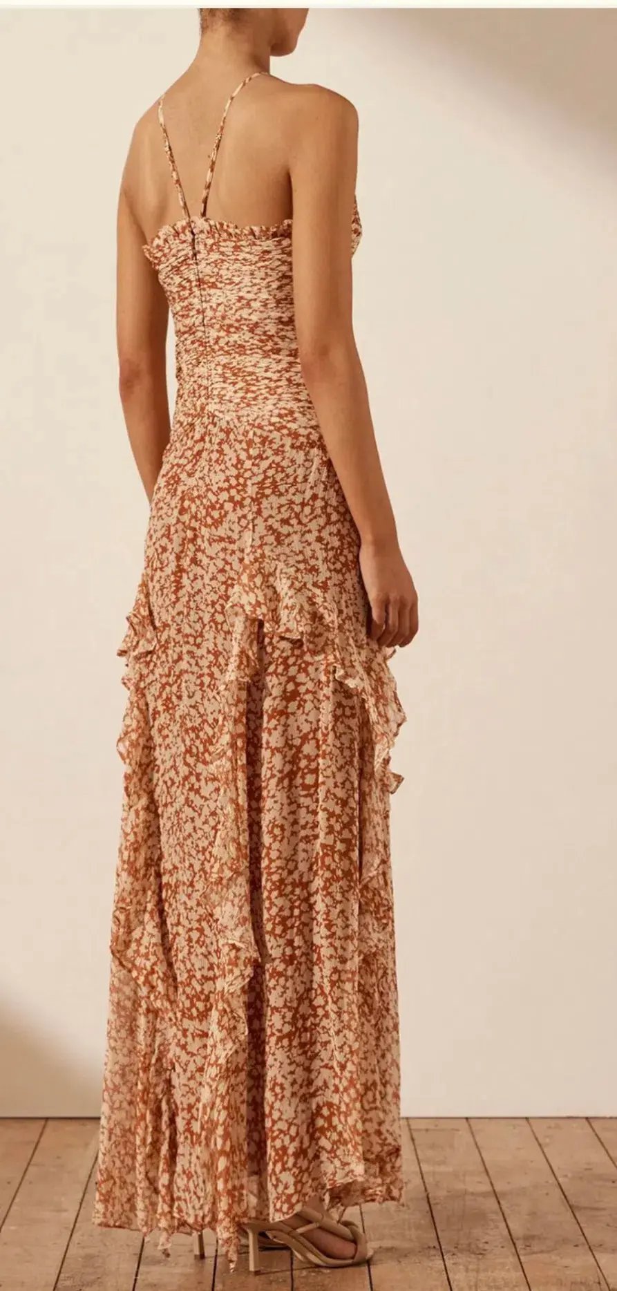 Shona Joy Hala Ruched Frill Maxi Dress Size 12 photo 3