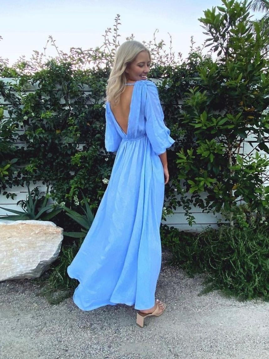 Scanlan Theodore Italian Linen Low Back Dress Blue Size 8 photo 3