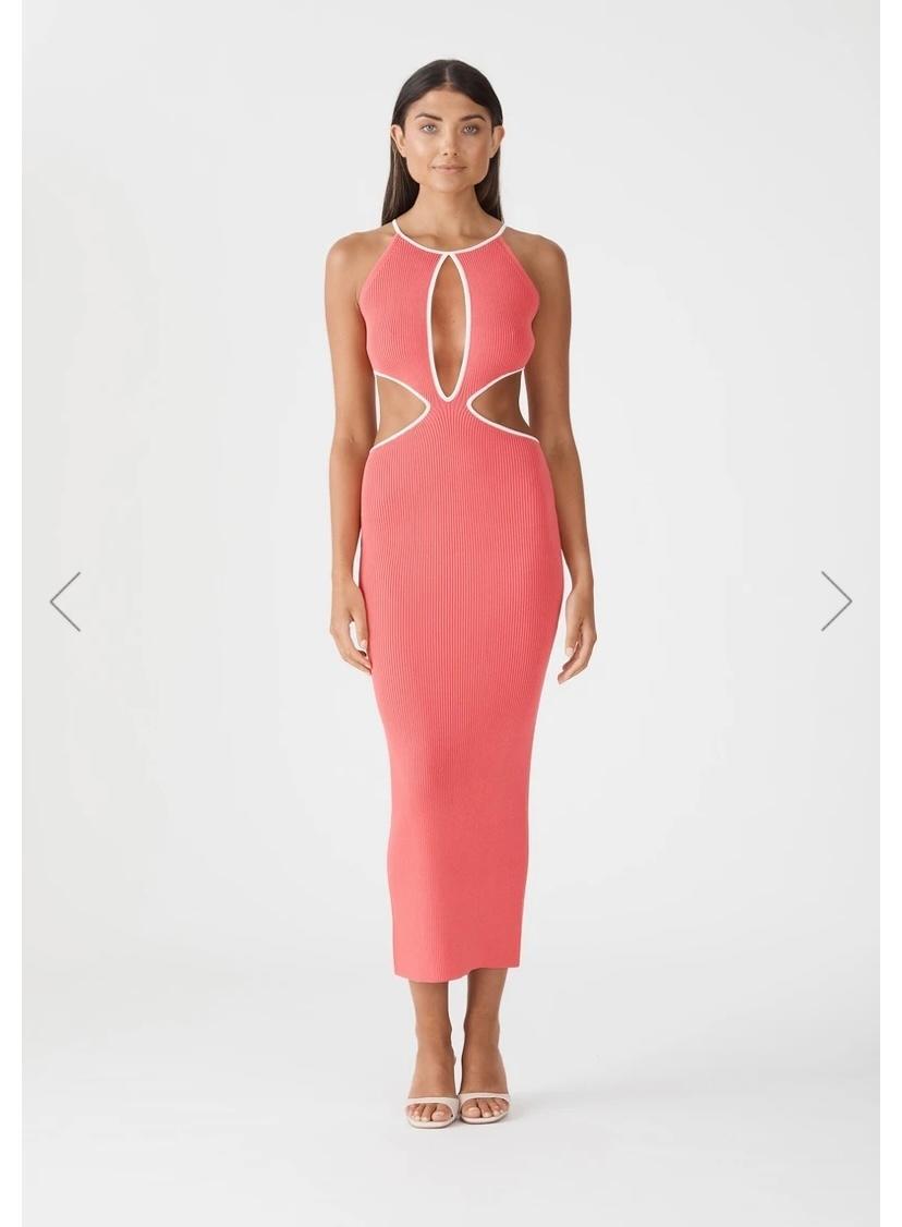 San Sloans ADRIAN RIB MIDI DRESS CORAL-WHITE Size 6 (6-8 fit) photo 3