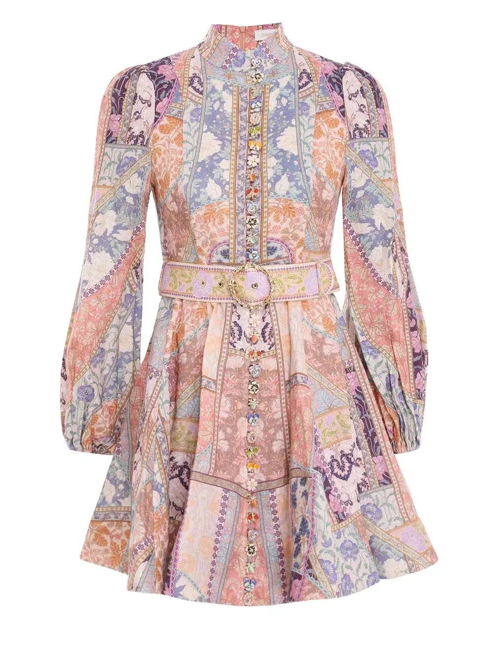 Zimmermann Stargazer Kaleidoscope Buttoned Mini Dress Multi Swirl Floral Print Size 2 / AU 12 photo 4