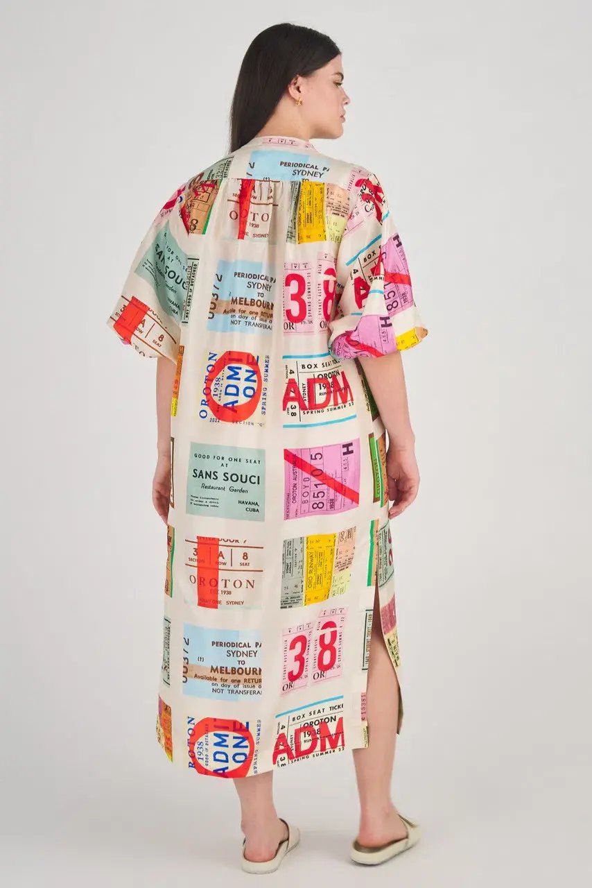 Oroton Ticket Print Shirt Midi Dress Multi Print Size 16 photo 6