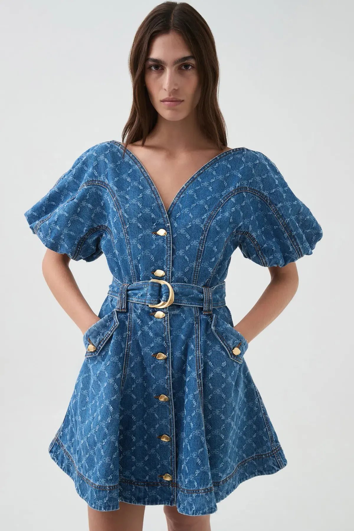 Aje Check Denim Mini Dress Diamond Logo Wash Size AU 14 photo 3
