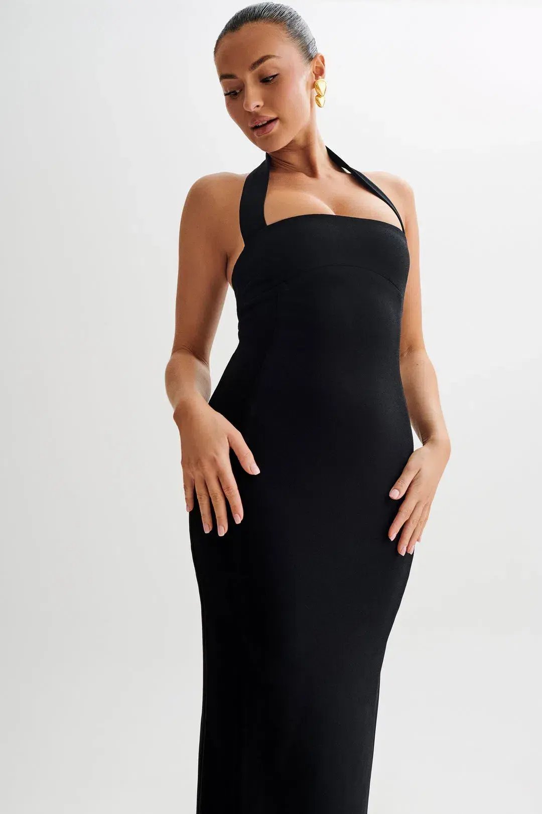 Meshki Amelita Suiting Halter Midi Dress Black Size 6 photo 2