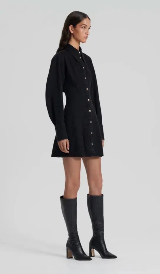 Scanlan Theodore Denim Cocoon Sleeve Mini Dress Washed Black Size 6 / XS photo 2