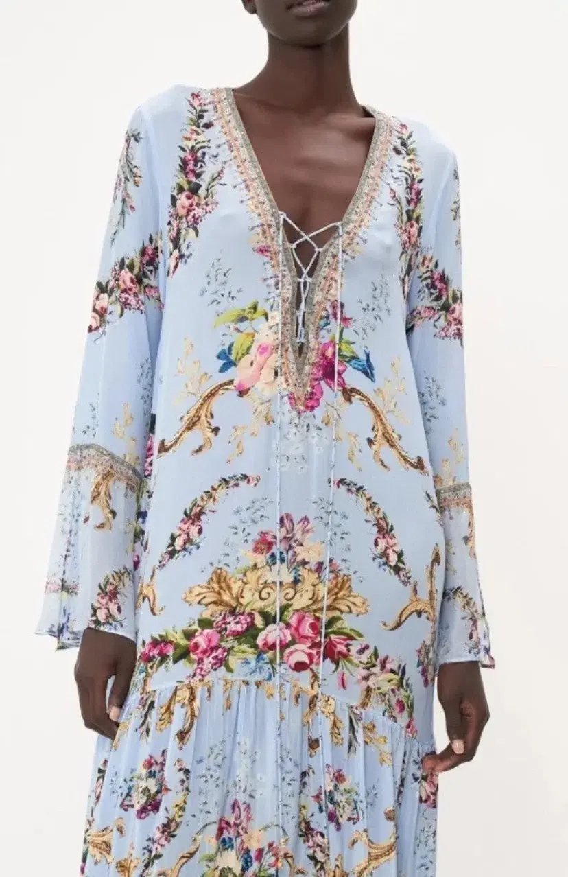 Camilla Lace Up Dress With Tiered Hem Floraful Size XS (8) photo 2