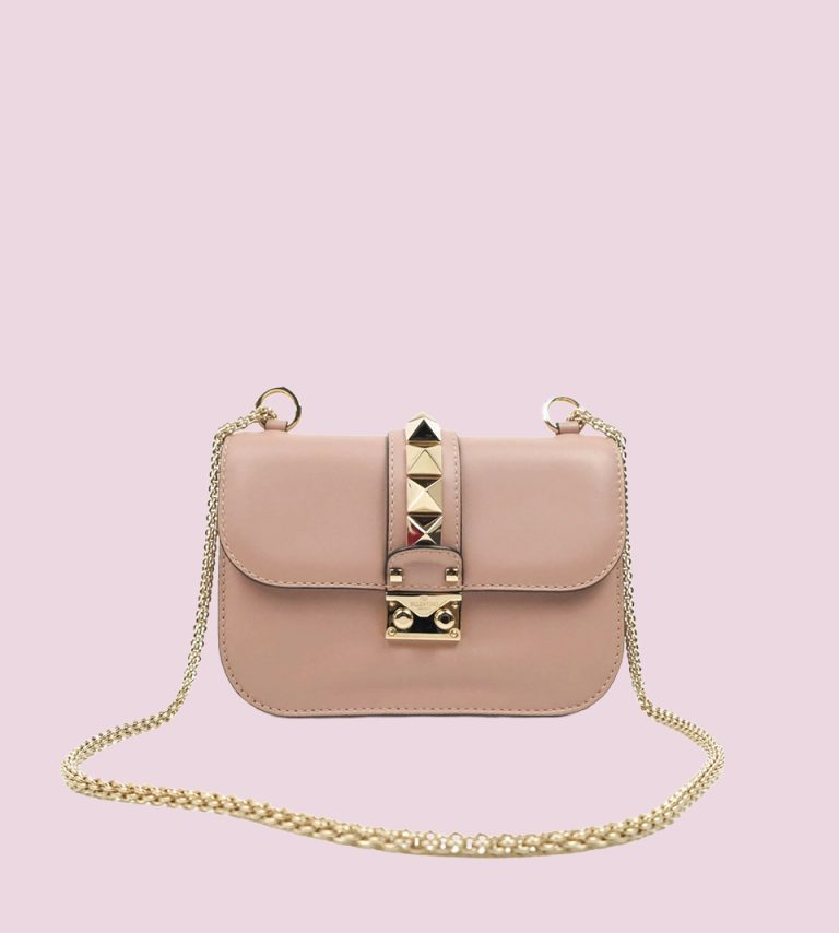 Valentino Garavani Vitello Mini Glam Lock Rockstud Flap Poudre photo 2