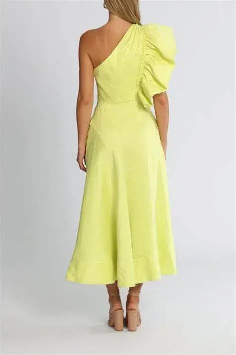 Aje Bonjour Asymmetric Midi Dress Lime Green Size 8 photo 3