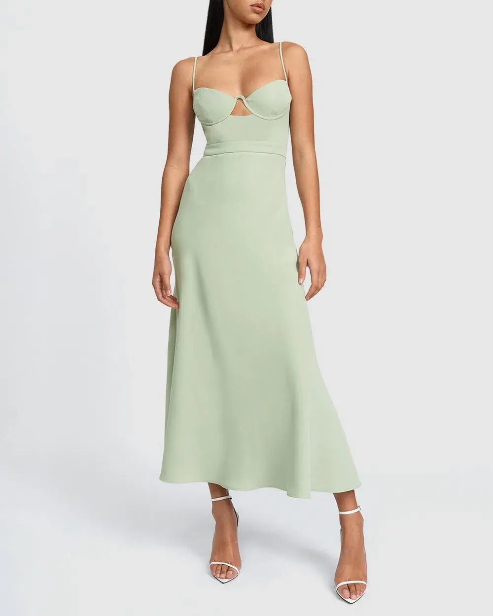 By Johnny Callia Wire Midi Dress Artichoke Green Size AU 14 photo 2