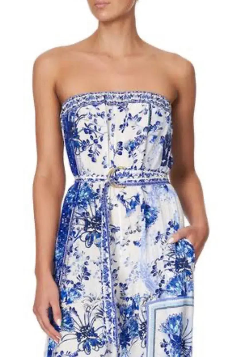 Camilla Strapless Jumpsuit With D Ring Belt in Cards From The Coast Print Size XS / Au 8 photo 2