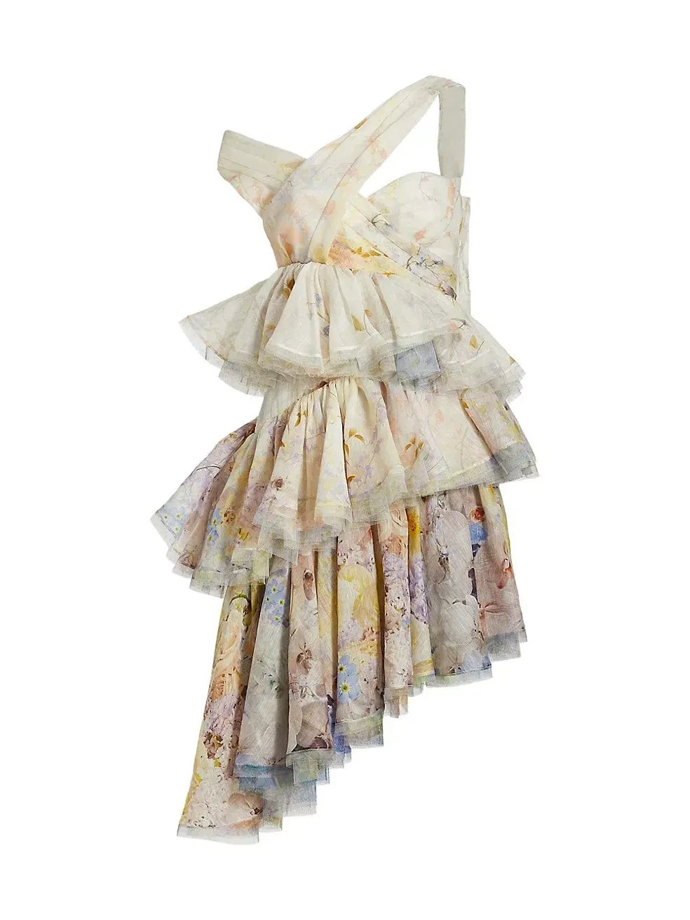 Zimmermann Rhythmic Asymmetric Mini Dress Citrus Garden Size 0P/Size 6 photo 4