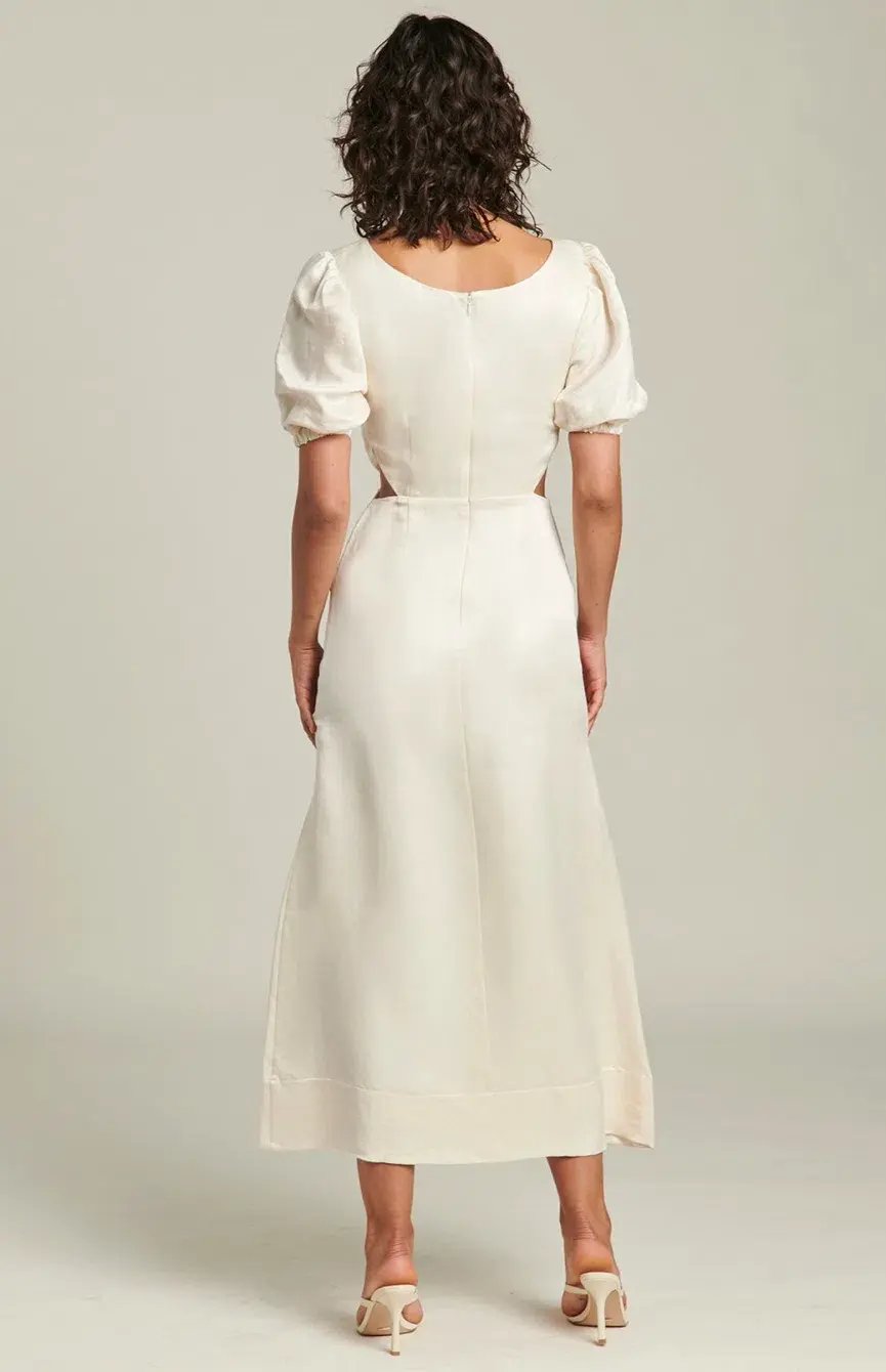Ginia Indienne Silk Linen Midi Dress White Size 10 photo 3
