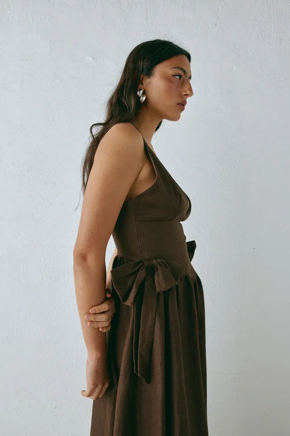 Vrg Grl Daphne Linen Midi Dress Chocolate Size 10-12 photo 4