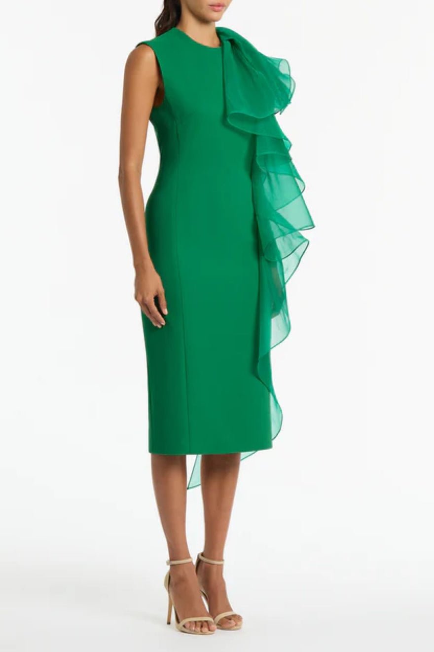 Carla Zampatti Emerald Crepe Ruffle Shoulder Dress photo 4