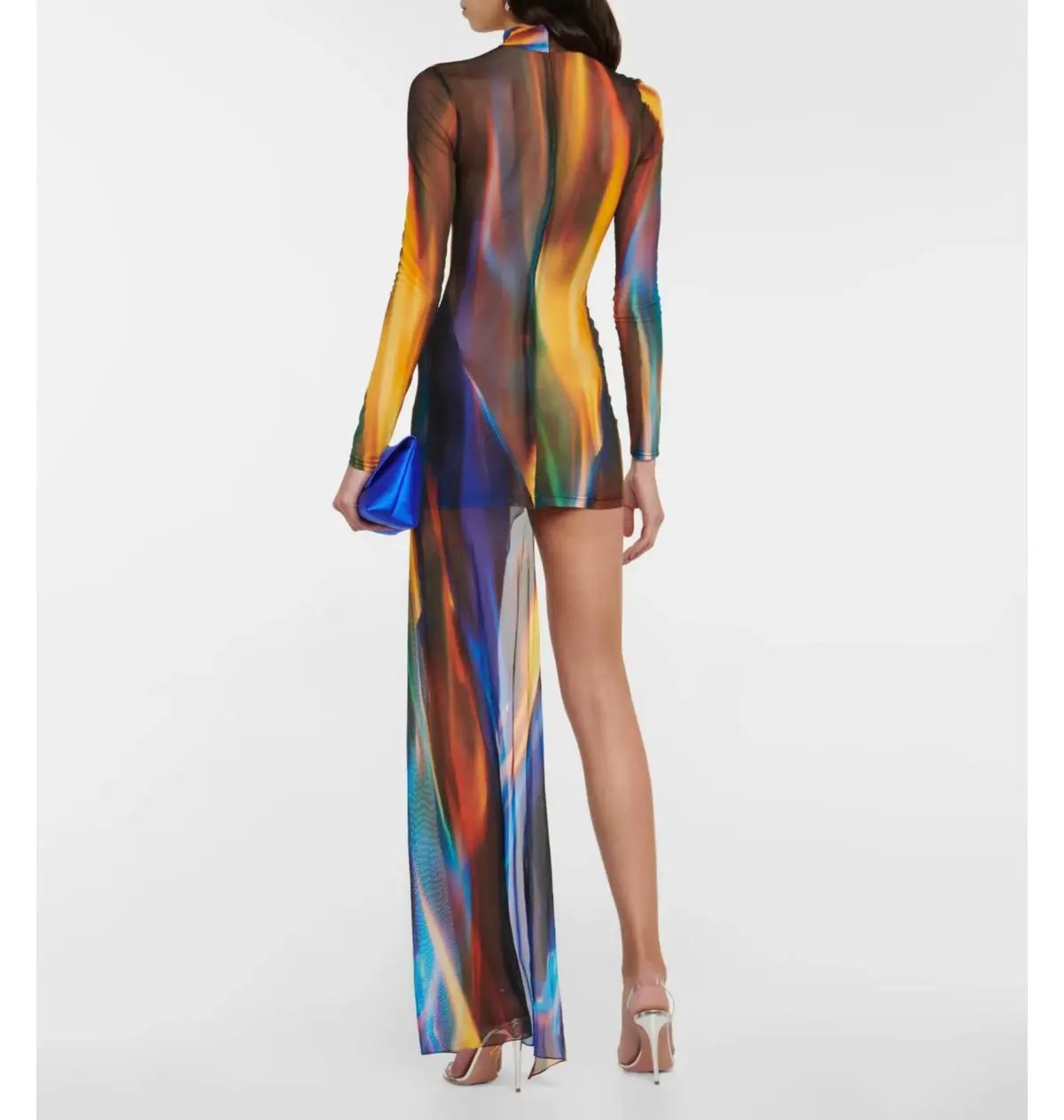 David Koma Draped Sheer Mesh Mini Dress Print Size 6 photo 2